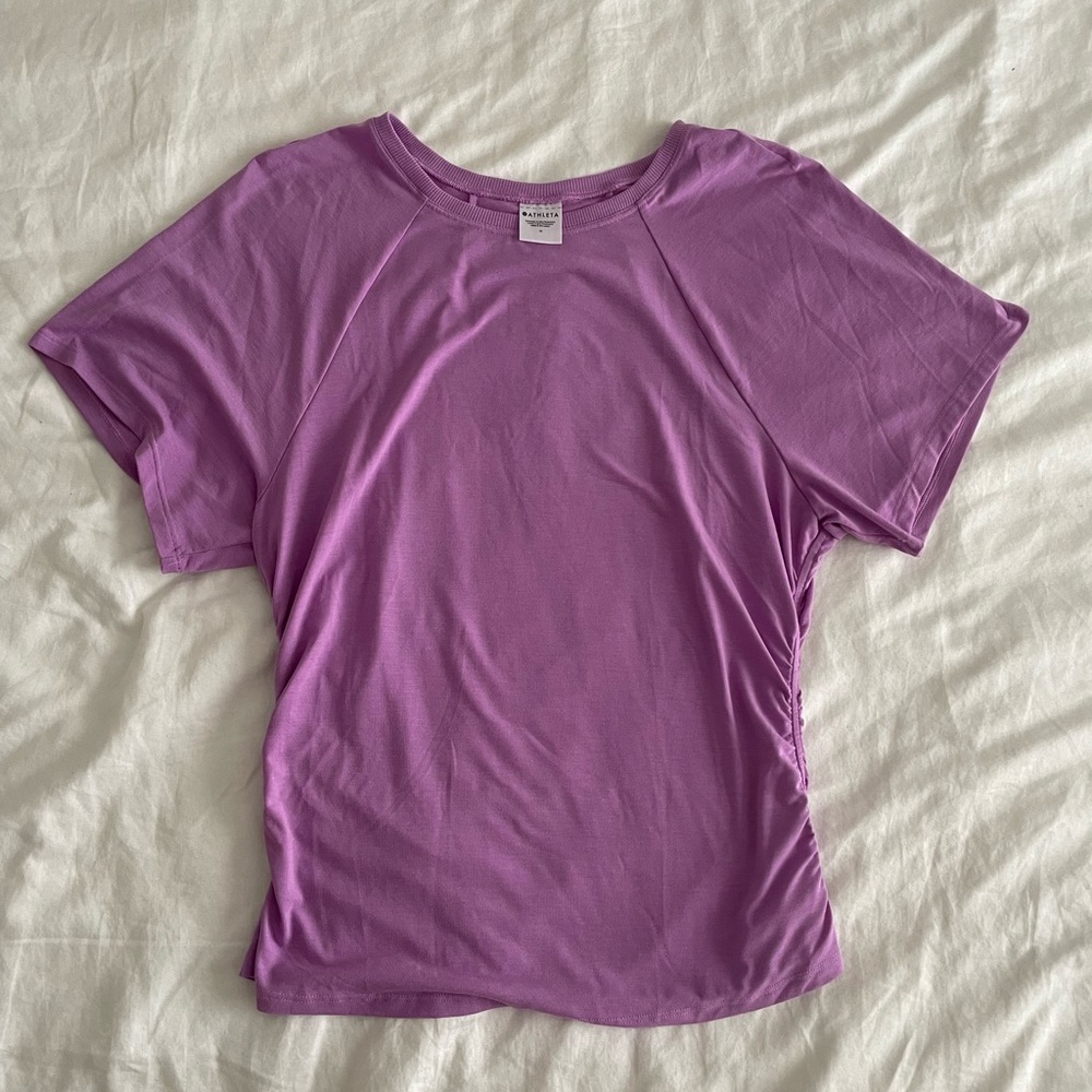 Athleta Pink/Purple Scrunchie Side Short Sleeve Tee